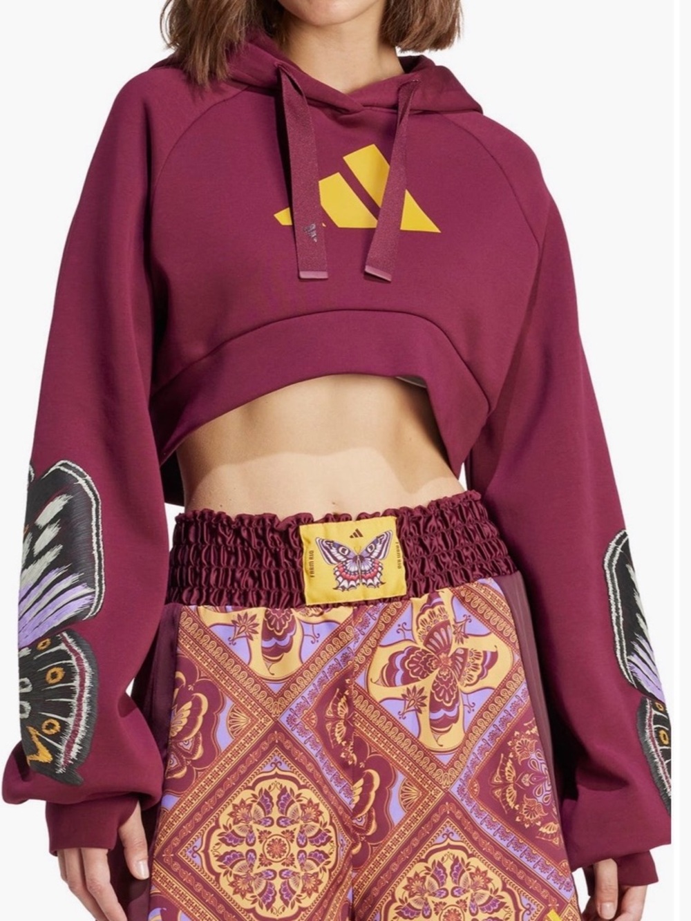 adidas x Farm Rios Burgundy Cropped Hoodie with butterfly arms-L